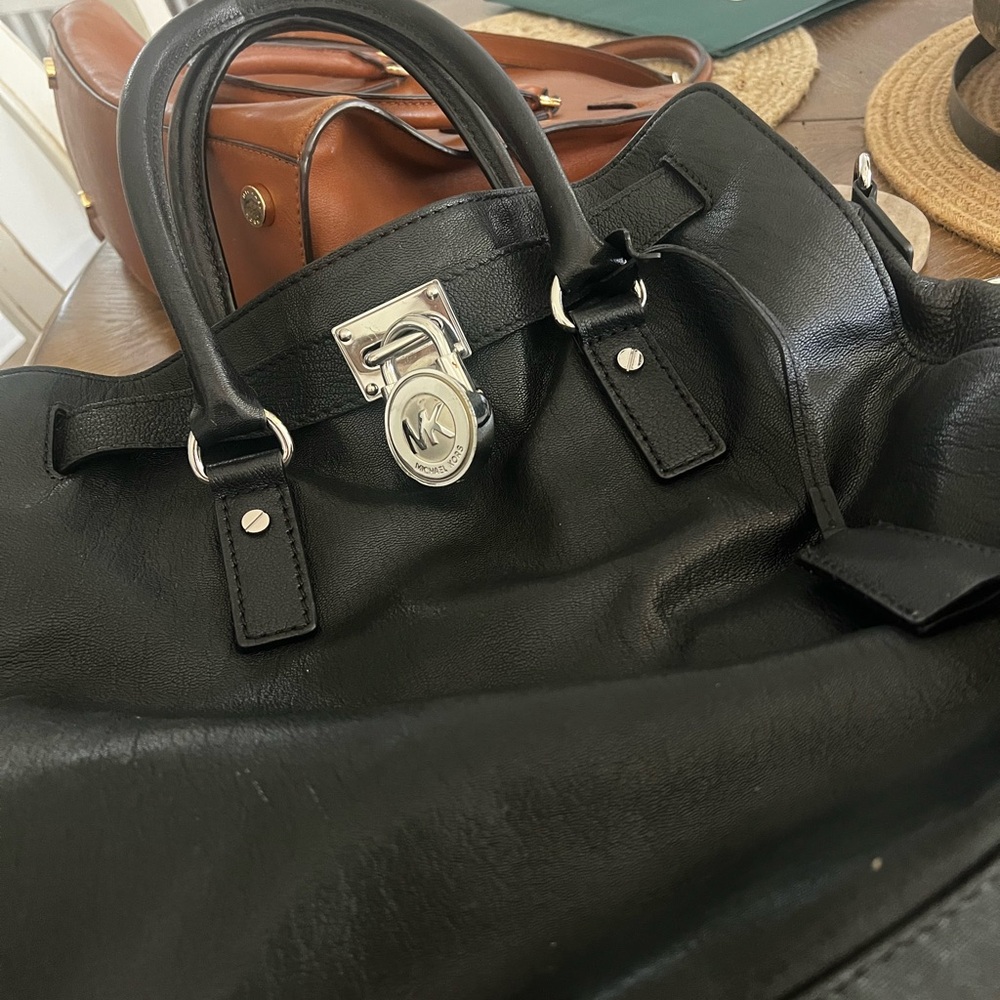 Michael Kors Black Leather Satchel with Silver-Tone Padlock - Picture 2 of 5